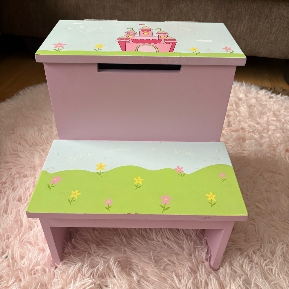 Pink Castle Step Stool for Kids W/ Storage Under Lid Princess Once Upon a Time